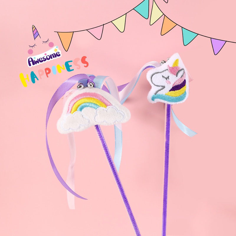 Rainbow and Unicorn Cat teaser Pet toy stick wand