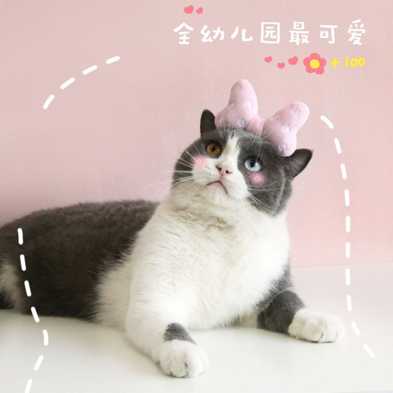 Cat Fluffy Bow Tie with Dot Cute Hairband Hairpin Pet Accessories