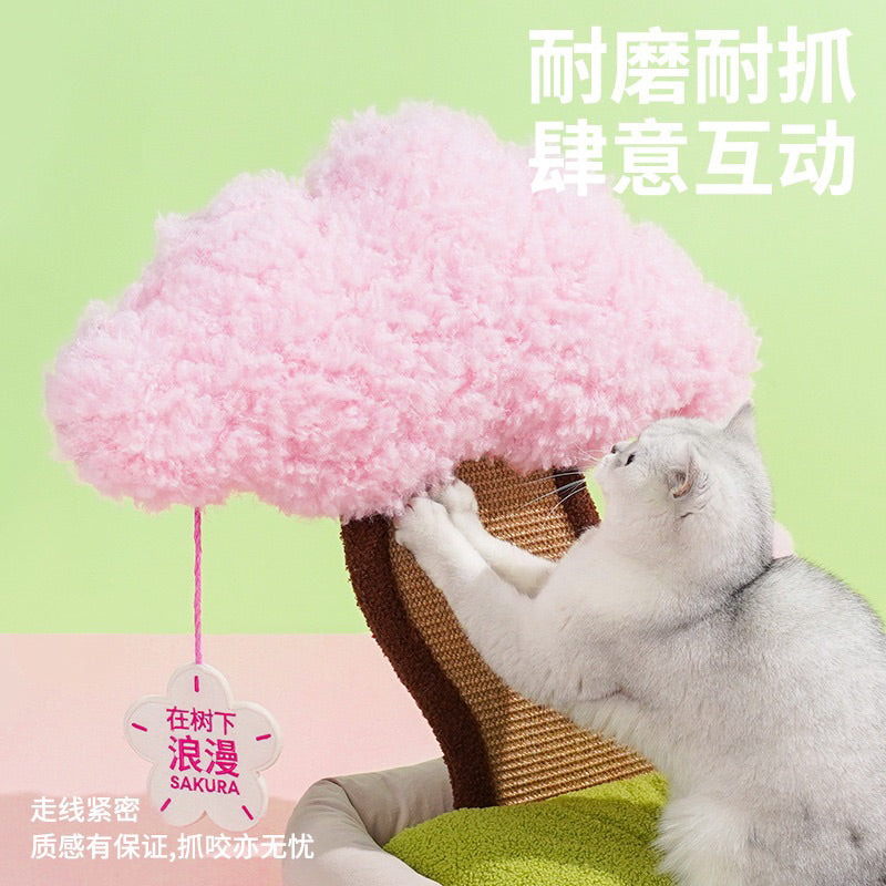 Zeze Sakura Tree Cat Scratcher Bed House Scratch Board Post Sisal