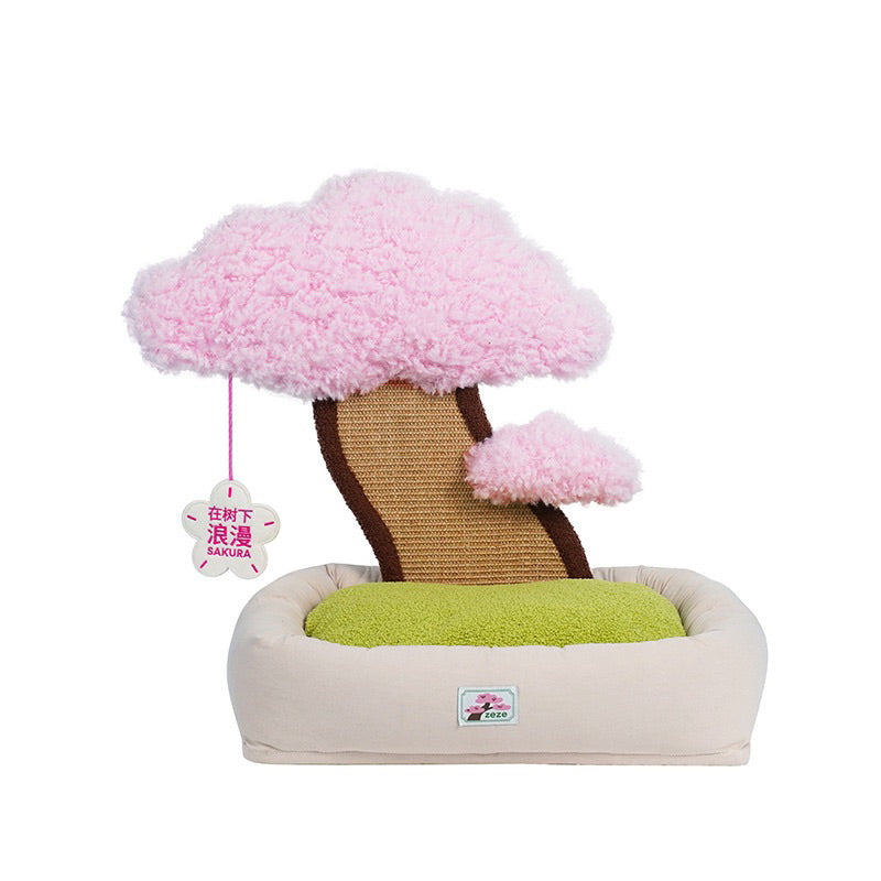 Zeze Sakura Tree Cat Scratcher Bed House Scratch Board Post Sisal