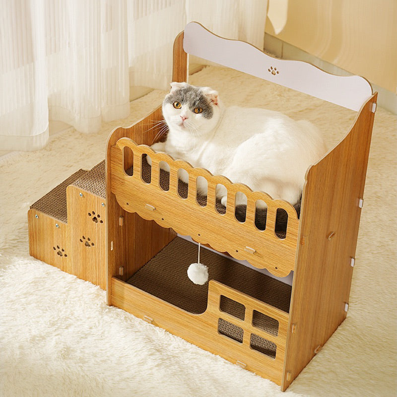 MeowFairy Double Deck Loft Cat Scratcher House Scratch Board Bed pet toy