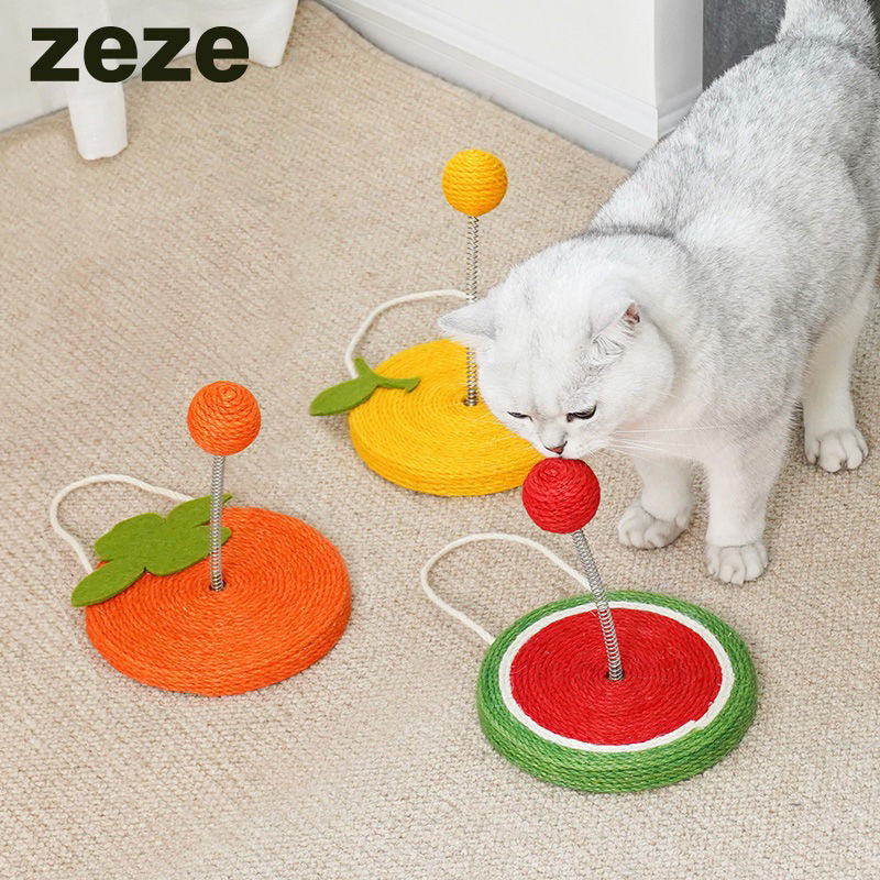 Zeze sisal cat scratcher scratch board pet toy spring teaser ball hanging catnip feather toy