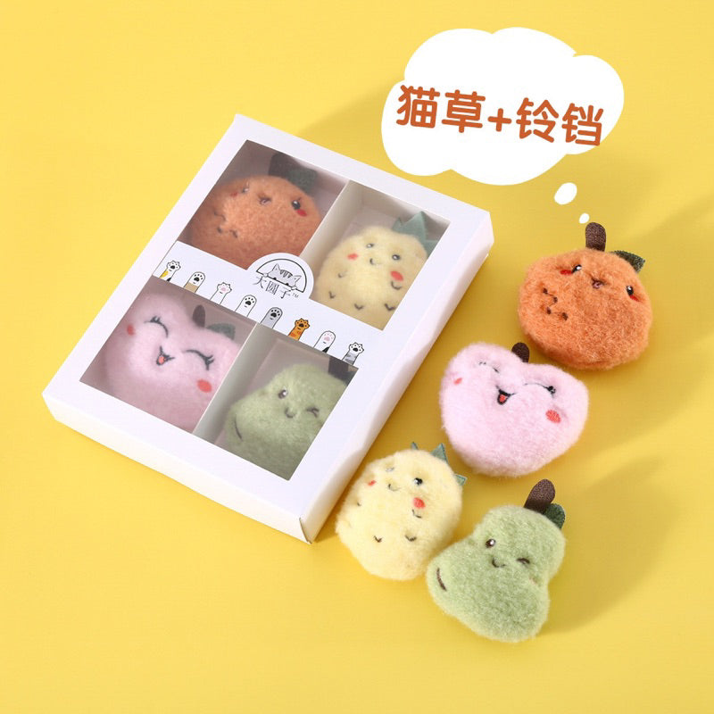 Fruit set of 4 Catnip fluffy chaser bitting toy with bell cat pet toy