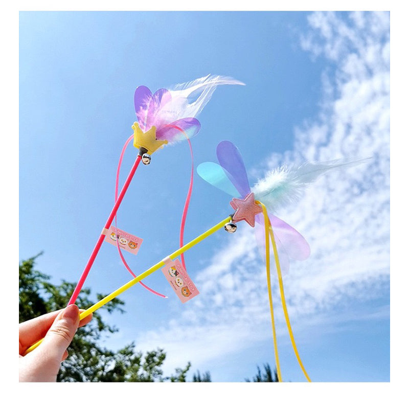 Cat Teaser Colorful feather crown and star pet toy wand stick chaser