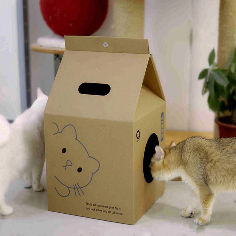 Simple Cat Scratcher House Milkbox Pet Bed Scratch Board