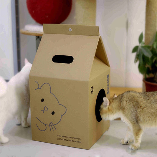Simple Cat Scratcher House Milkbox Pet Bed Scratch Board