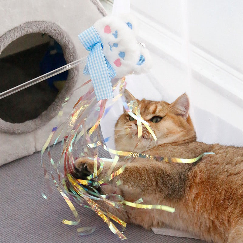 Fluffy Zoo Friend Cat Teaser with Blinking Tassel Pet Toy Chaser Stick