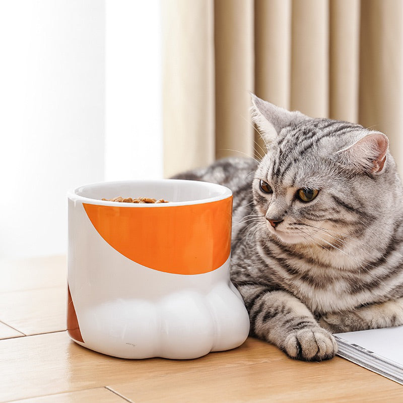 Pet Bowl Cat Dog Feeding Bow Paw High Feeder