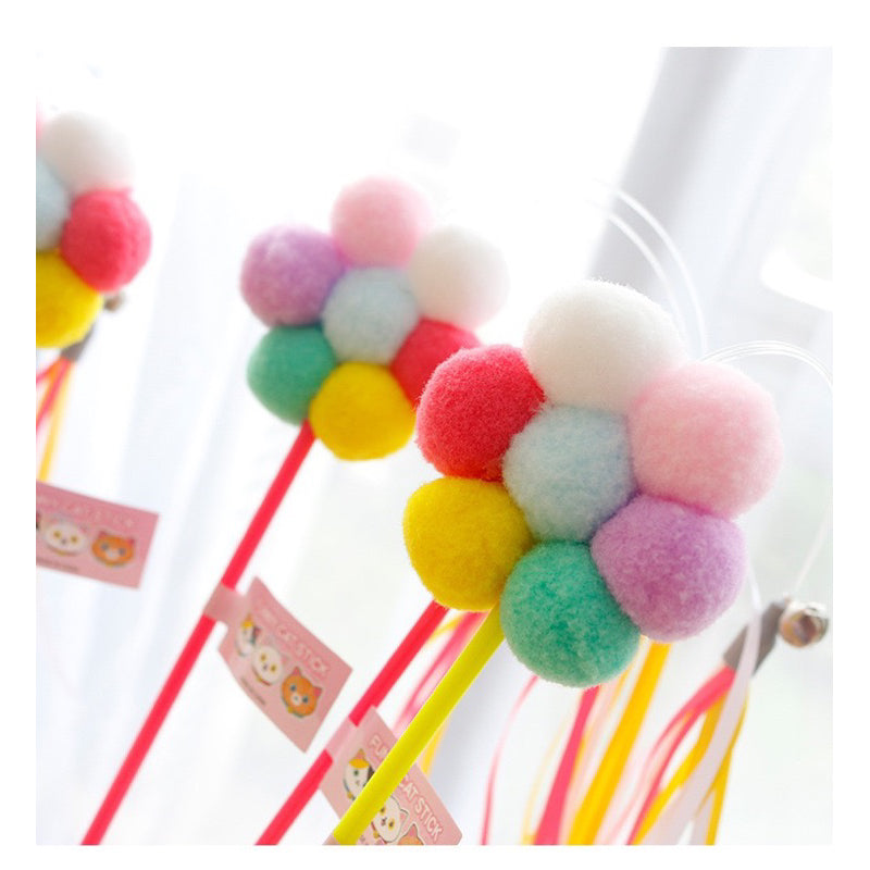 Cat teaser rice ball flower tassel stick wand pet toy