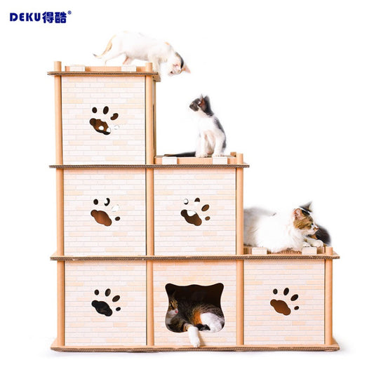 Deku Cardboard Triple Deck Cat House Scratcher Villa Scratch Board Pet Toy