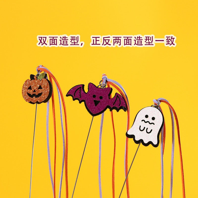 Cat Teaser Halloween Pet Toy Stick Wand Ghost Pumpkin Bat