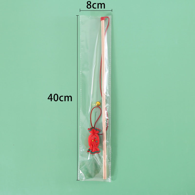 Cat Teaser Christmas Candy Wood Stick Wand Chaser Pet Toy