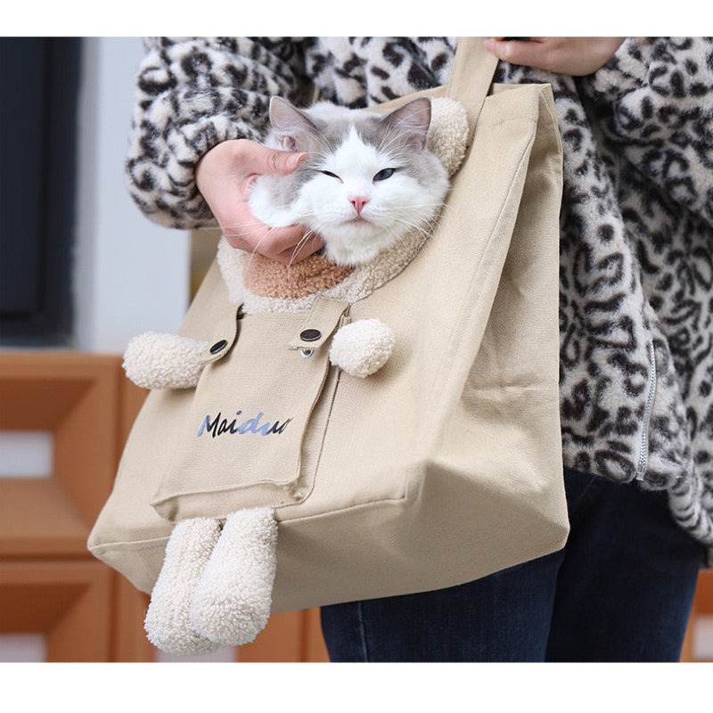 Cat Carrier tote 💼 bag bear teddy pet dog single shoulder travel essentials
