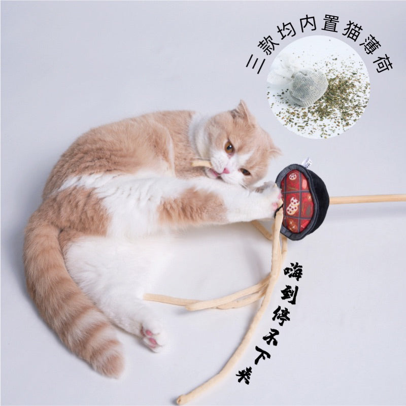 PurLab Food Series Cat Teaser Catnip Wood Handle Stick Wand Chaser Pet Toy