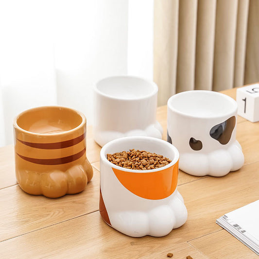 Pet Bowl Cat Dog Feeding Bow Paw High Feeder