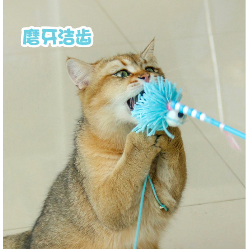 Cat Teaser toy chaser stick wand fluffy wools yarn 🧶 ball bug eye