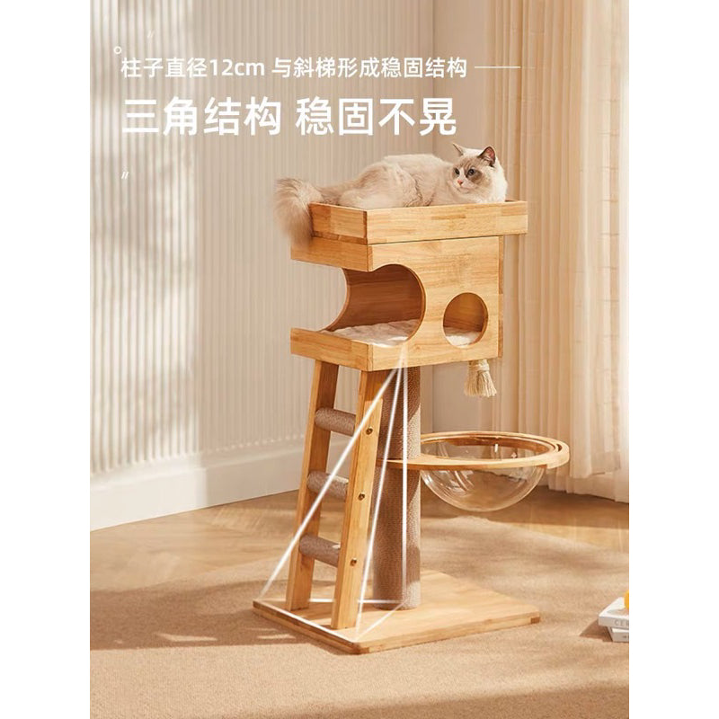 Petsbelle Mercure Cat Condo Wood Cat Tree Solid Wood Multi Layer Scratch Scratcher Toy Pet House