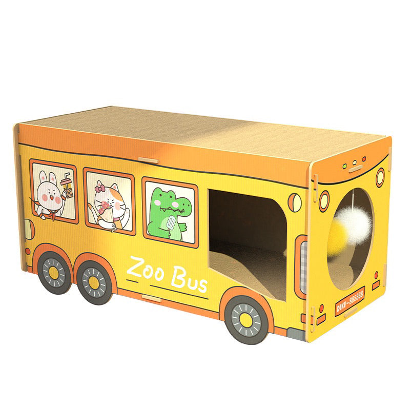 Deku Shuttle Zoo Yellow Bus Double Deck Large Cat Scratcher House Scratch Board