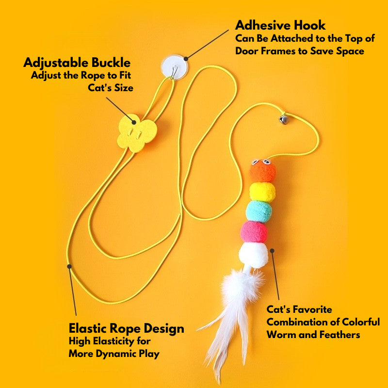 Cat teaser with suction pad hook hanging stick auto bouncing pet toy