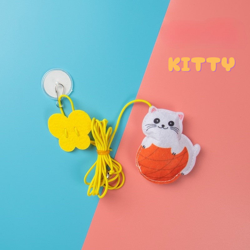 Cat teaser with suction pad hook hanging stick auto bouncing pet toy