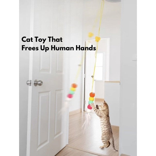 Cat teaser with suction pad hook hanging stick auto bouncing pet toy