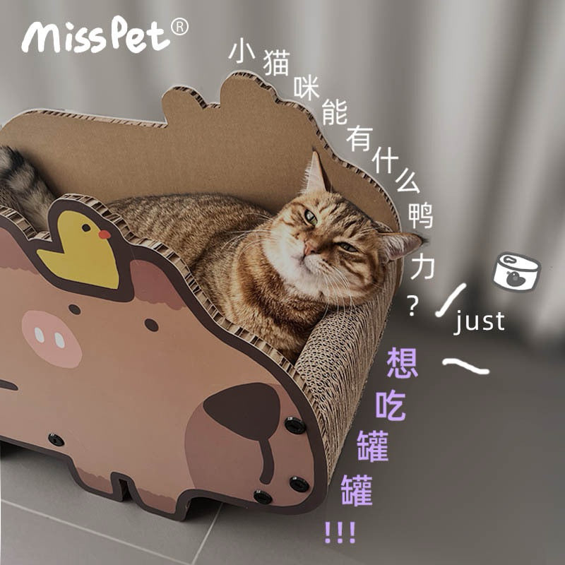 Misspet Capybara Cat Scratcher House Bed Cardboard Cat Condo Pet Toy