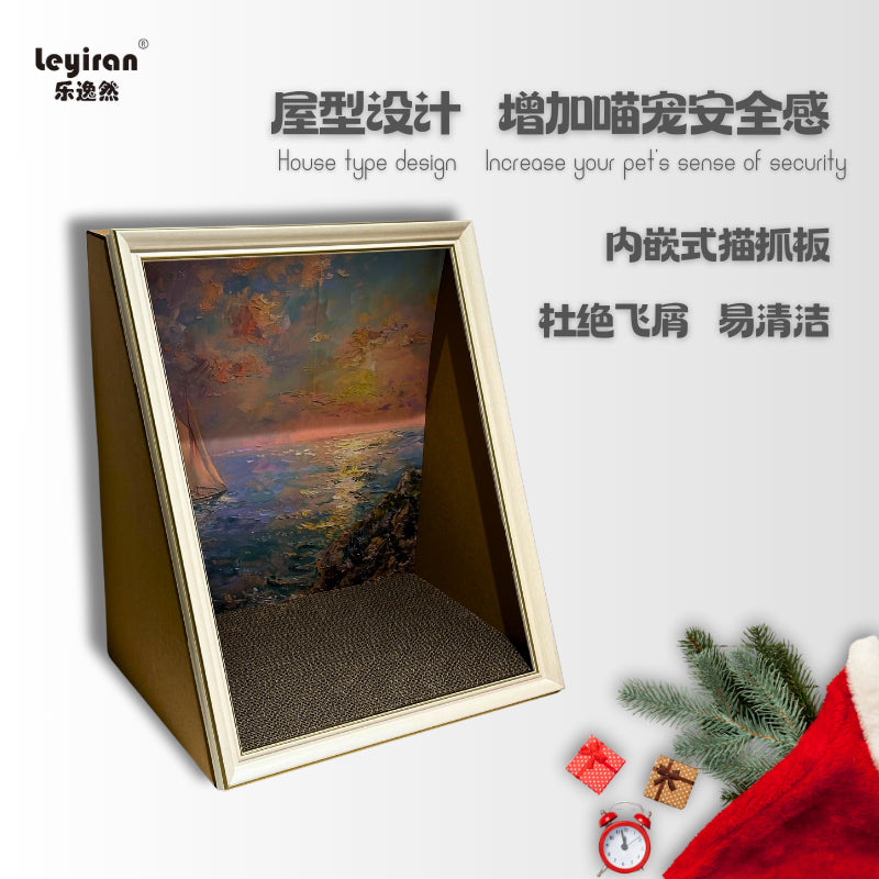 Oil Paint Frame Cat Scratcher Art Scratching Pad Pet House Bed
