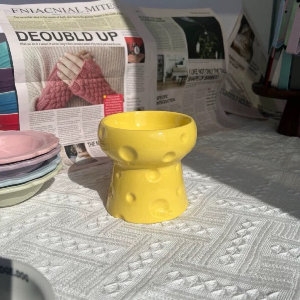 Pet Cheese Bowl Ceramic Feeder for Cat Dog Tall Stand Water Bowl