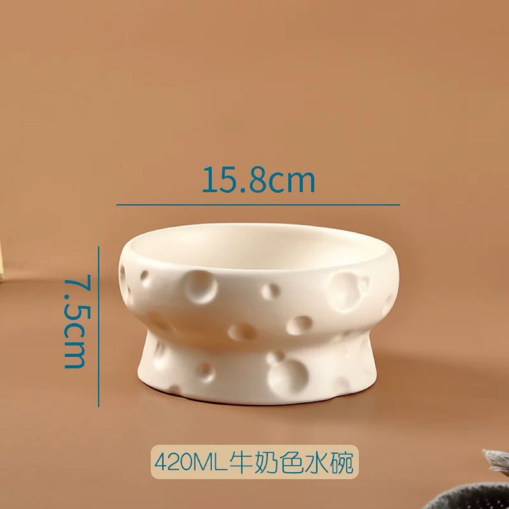 Pet Cheese Bowl Ceramic Feeder for Cat Dog Tall Stand Water Bowl