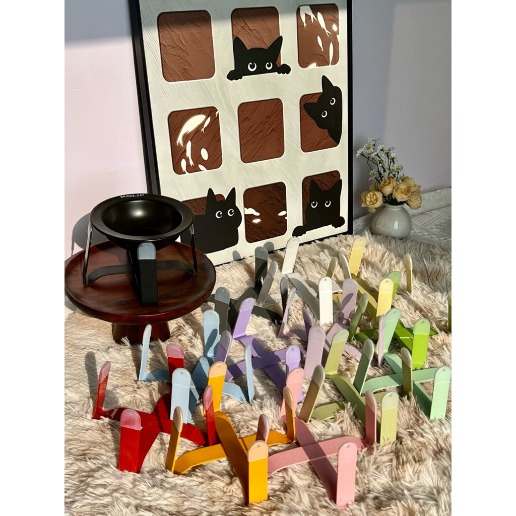 Metal Bowl Stand and Ceramic Bowl for Pet Tall Feeding Set for Cat Dog
