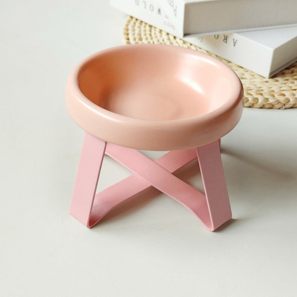Metal Bowl Stand and Ceramic Bowl for Pet Tall Feeding Set for Cat Dog