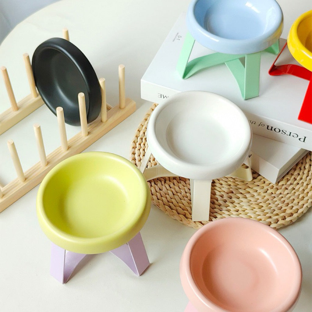 Metal Bowl Stand and Ceramic Bowl for Pet Tall Feeding Set for Cat Dog