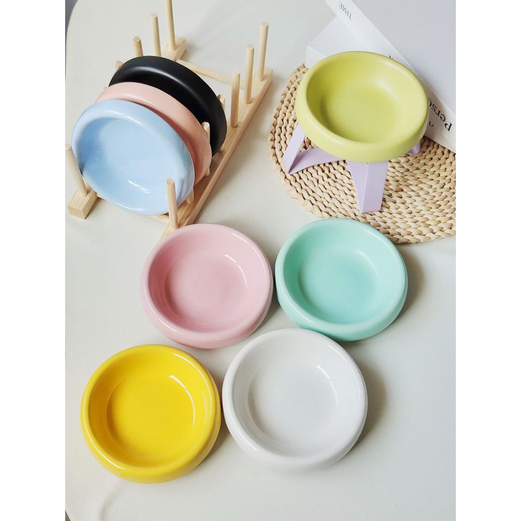Metal Bowl Stand and Ceramic Bowl for Pet Tall Feeding Set for Cat Dog