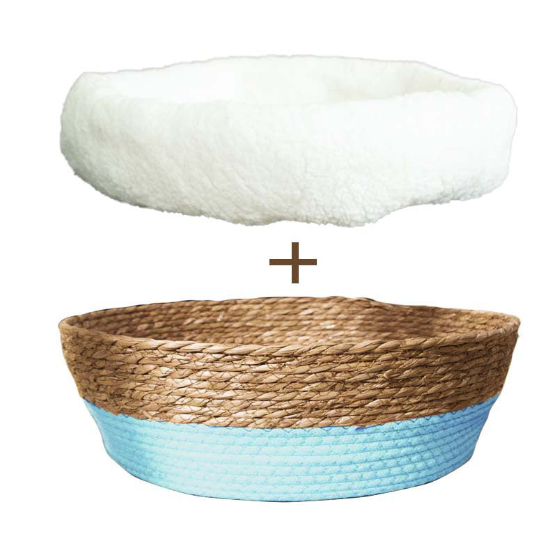 Wakupet hand made bulrush cotton knitted Cat Bed with scratch board scratcher