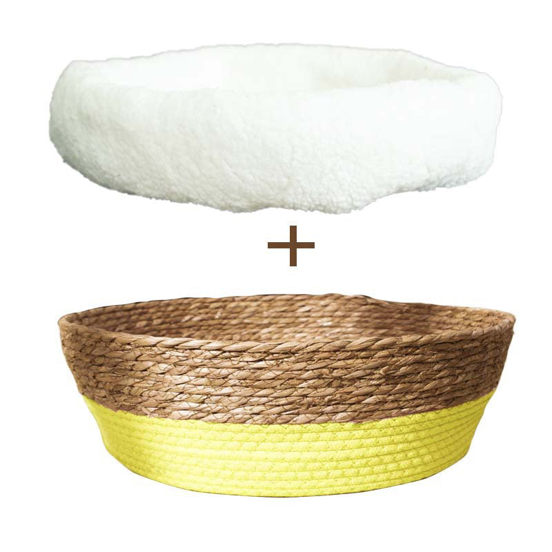 Wakupet hand made bulrush cotton knitted Cat Bed with scratch board scratcher