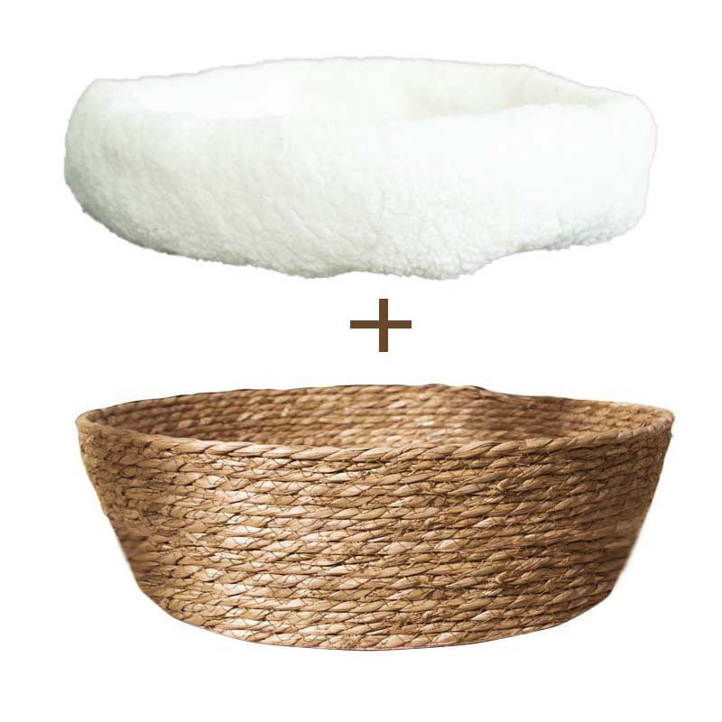 Wakupet hand made bulrush cotton knitted Cat Bed with scratch board scratcher