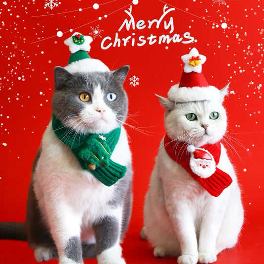 Knit Fluffy Christmas Scarf for Cat Dog Santa Collar Necklace for Pet
