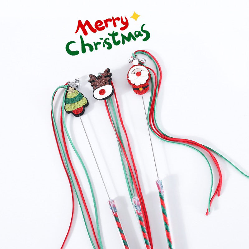 Christmas theme cat teaser pet toy chaser stick wand