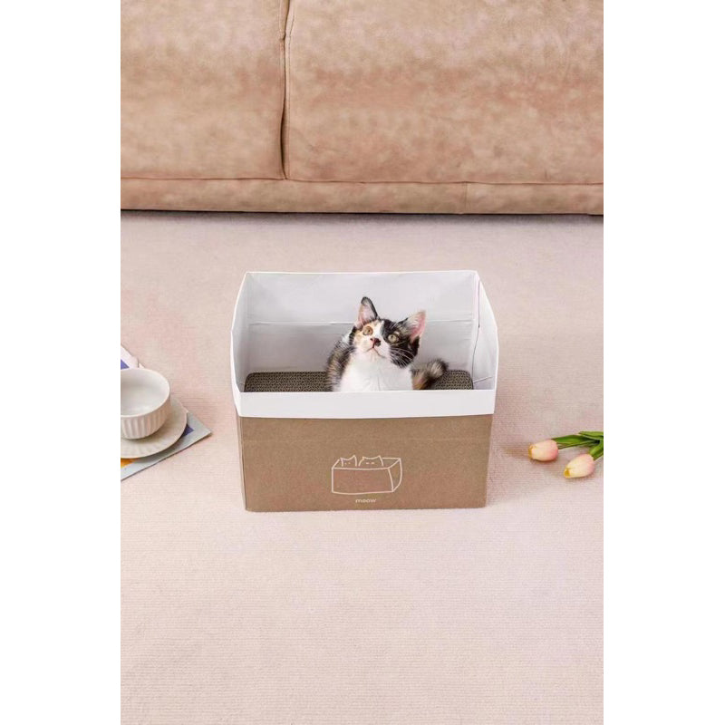 Simple Kraft Paper Bag for Cat with Scratcher Scratch Board Soft Box pet Toy Bed