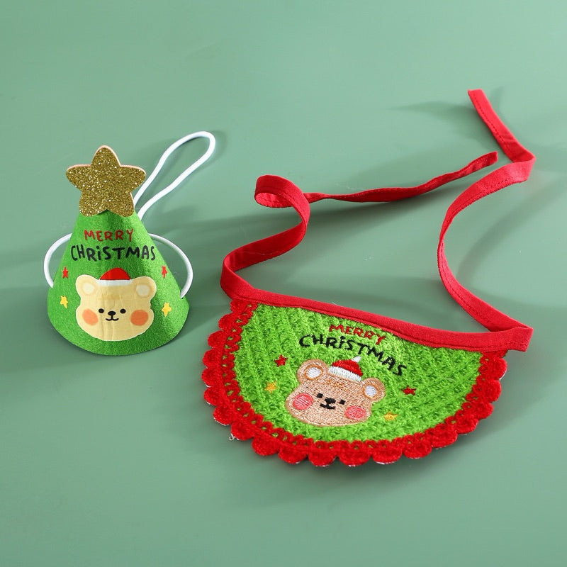 Christmas Napkin Hat Gift Set for Cat Dog Pet Collar Accessories Teddy