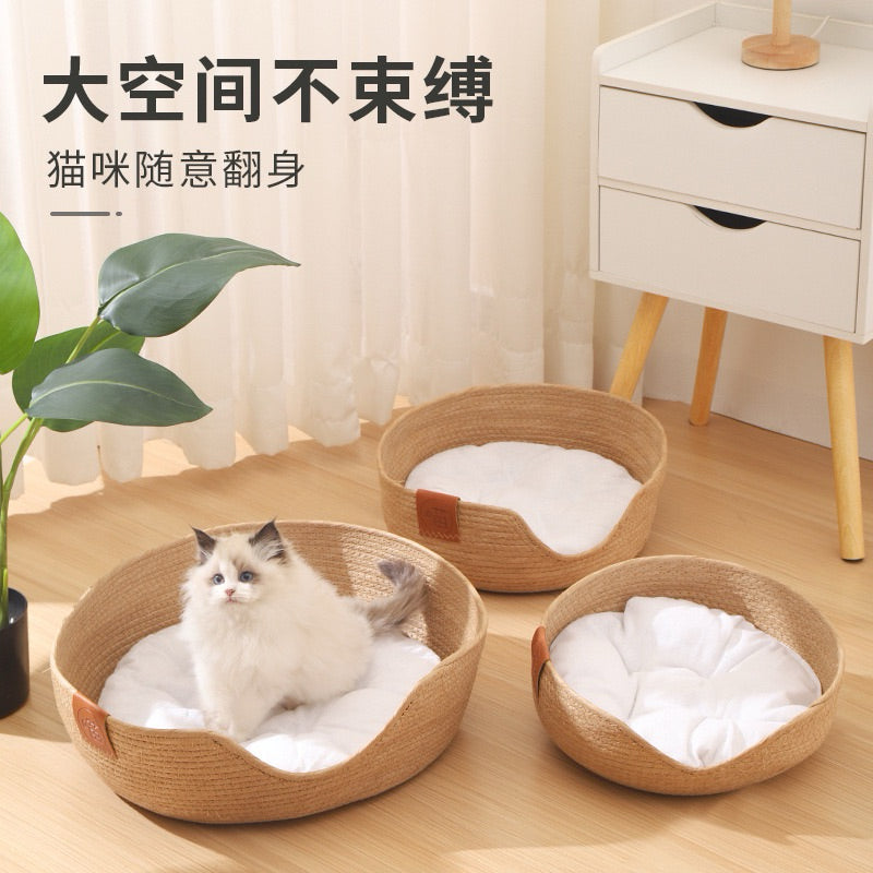 Straw Plaiting Cat Sleeping Bed Cat Resting House Pet