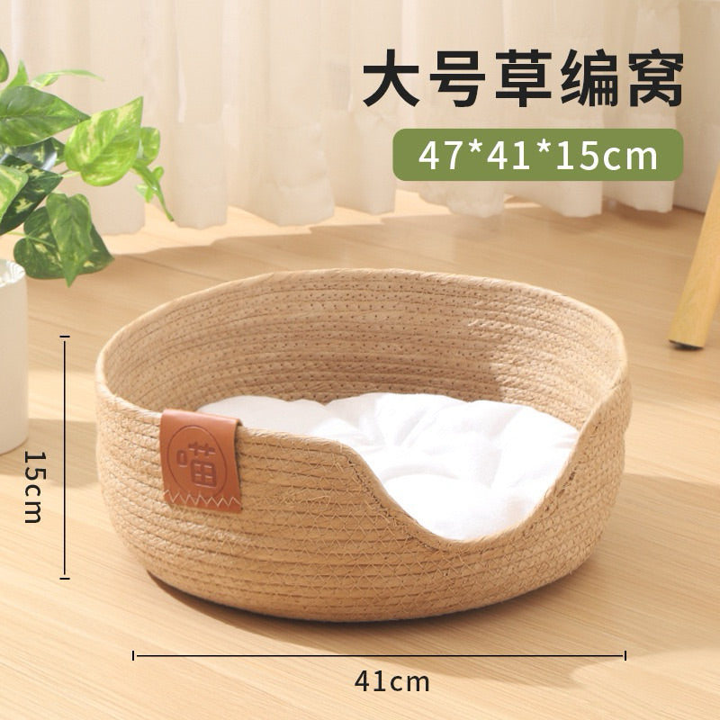 Straw Plaiting Cat Sleeping Bed Cat Resting House Pet