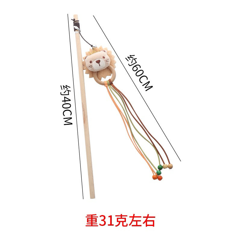 Lion Cat Teaser w Wood Handle Kitten Training Chaser Stick Pet Toy