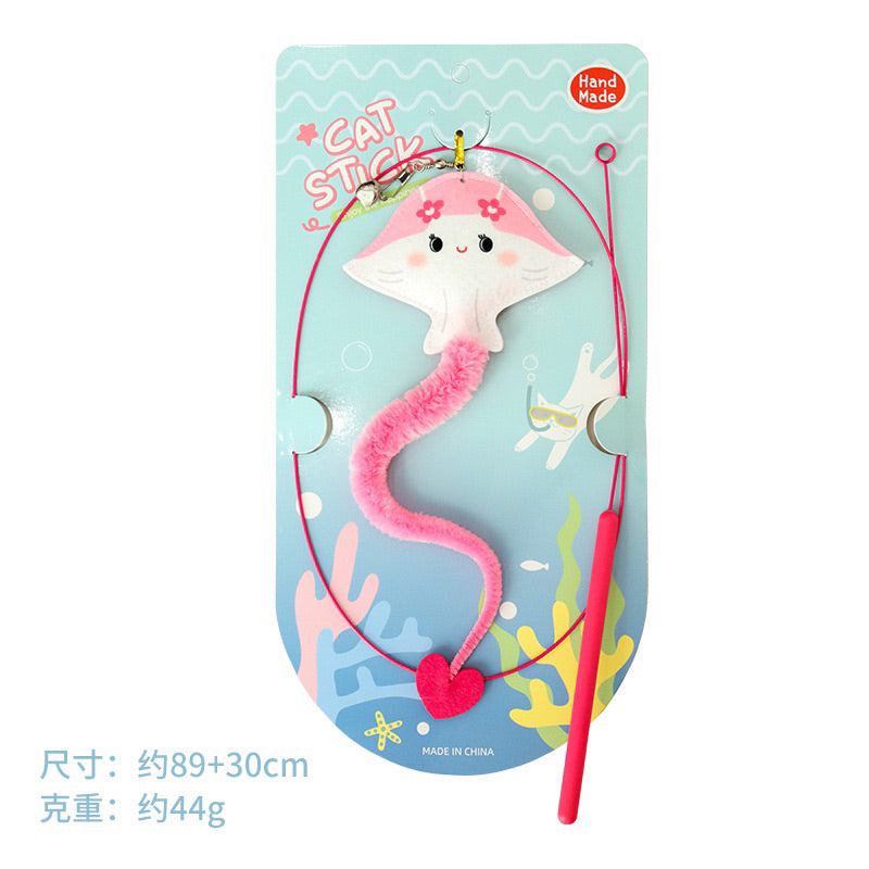 Cute Harrier Fish Cat Teaser with Tail Pet Toy Chaser Wand Stick