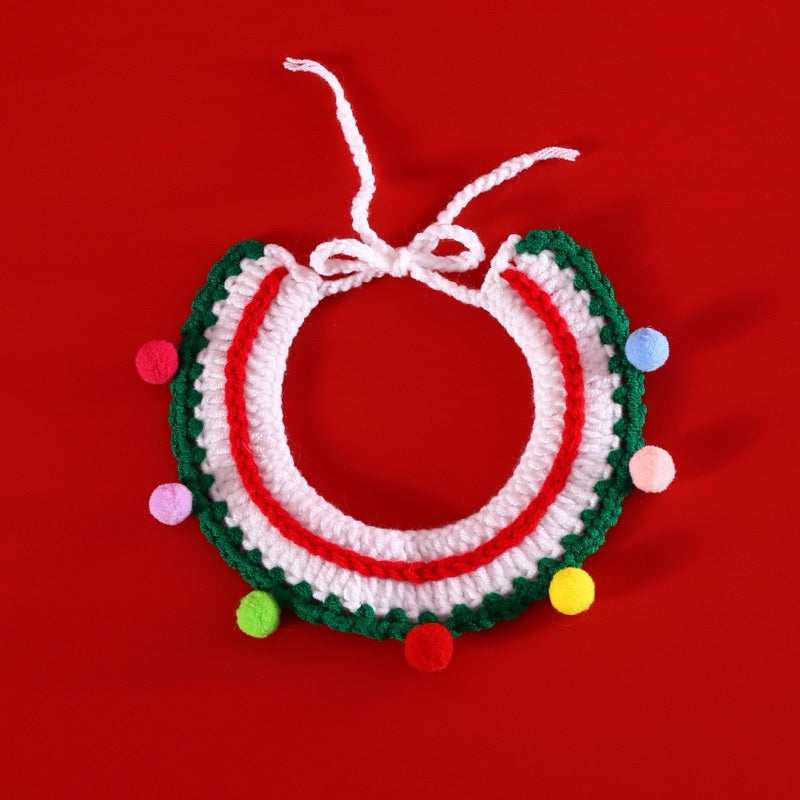 Knit Christmas Hat Collar Set for Pet Cat Dog