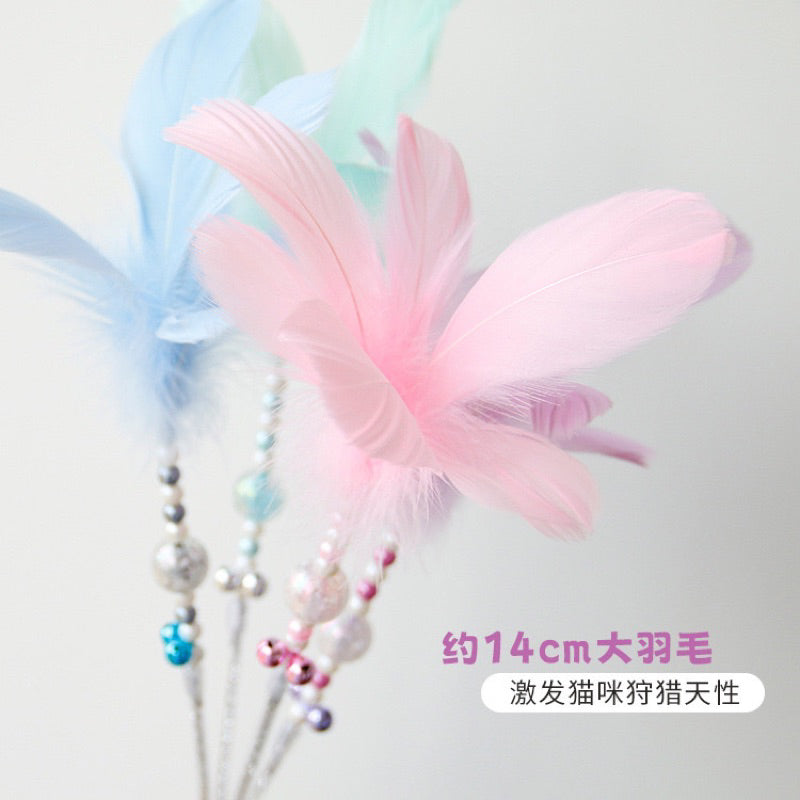 Angel cat teaser 5 colours feather bell with pearl wand stick