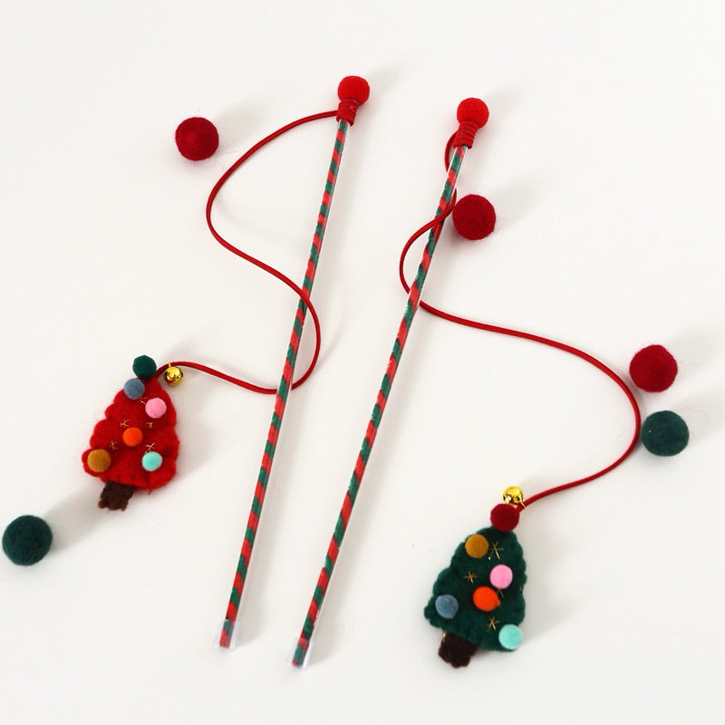 Christmas Cat Teaser Toy Chaser Wand Tree