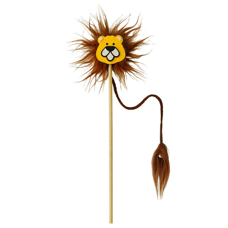 Lion Cat Teaser Pet Toy Wood Handle Stick Wand Chaser