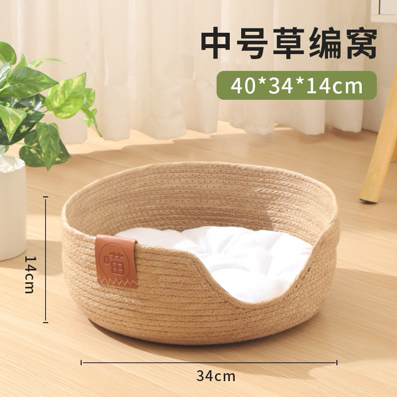Straw Plaiting Cat Sleeping Bed Cat Resting House Pet