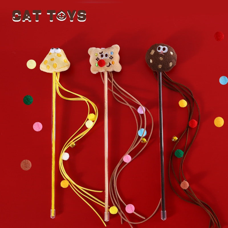 Cheese Cookie Toast Cat Teaser Pet Toy Bitting Chaser Wand Stick